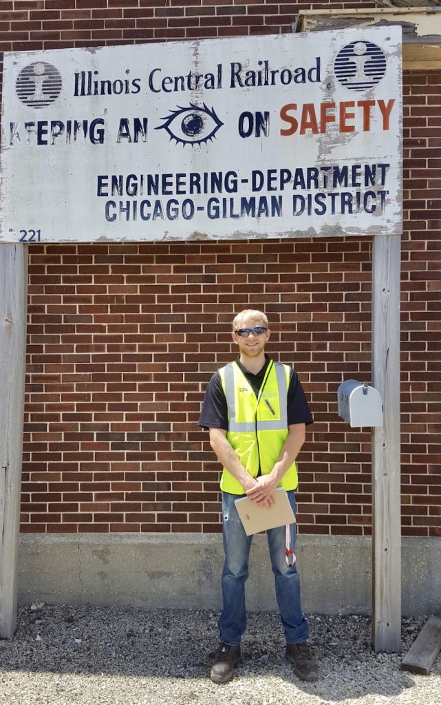 Fourth-year Jackson Pundt got on-the-job handMichigan Tech student Jackson Pundt stands at his internship post with Canadian National Railway. 