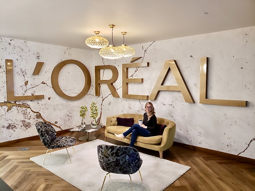 Michigan Tech student Rachel Chard poses in the L'Oreal USA office. 
