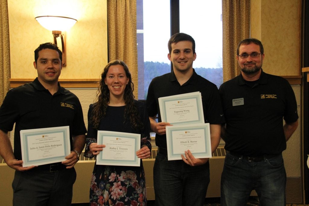 Senior Design Team 6 (Stryker) L-R: Julio Saint-Felix Rodriguez, Hailey Trossen, Elliott Meese, and advisor Trever Hassell. Missing from photo: Dan Bragg and Yuguang Wang