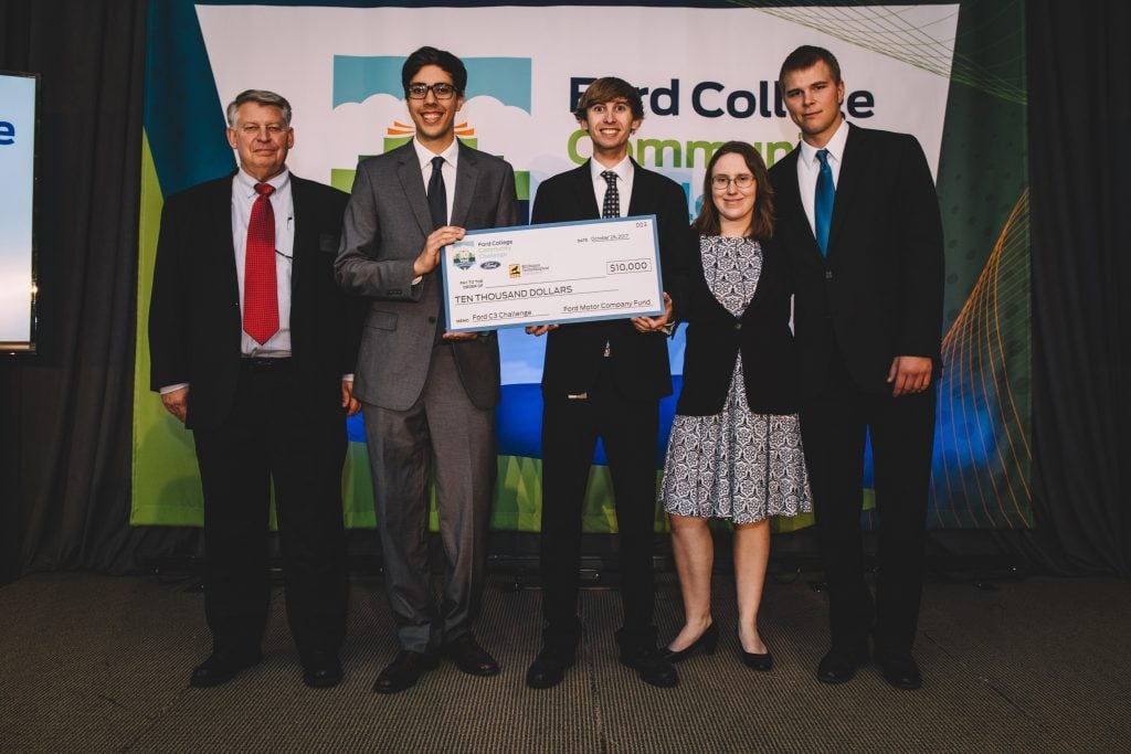 From left: Russ Louks, Paul Torola, Zack Lewis, Sarah Blum and Brandon King accepting their check for $10,000 in grant funding