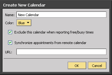 The Create New Calendar dialog box.