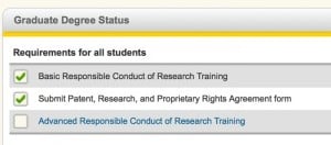 Screen shot of MyMichiganTech and the Degree Completion Timeline.  This image shows the items that are not specific to a degree type.