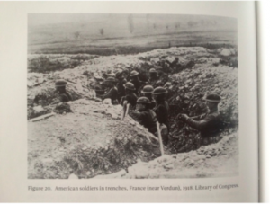 American soldiers in trenches during World War One