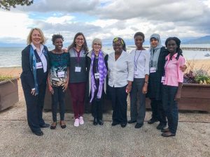 R.T.C. group at conference. Pictured from left to right: Victoria Bergvall, Toluulope Odebunmi, Sara Potter, Patty Sotirin, Nancy Henaku, Modupe Yusuf, Nada Mohammad Alfieir, and Nancy Achiaa Frimpong.