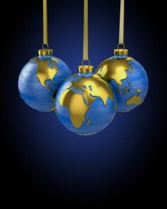 Earth globes as Christmas ornaments