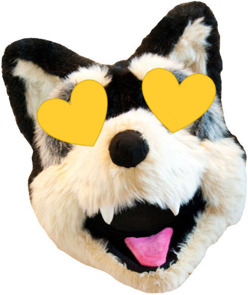 Blizzard T Husky head with hearts for eyes.