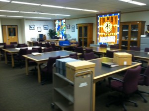 The current archives reading room, in the Garden Level of the Van Pelt and Opie Library. 