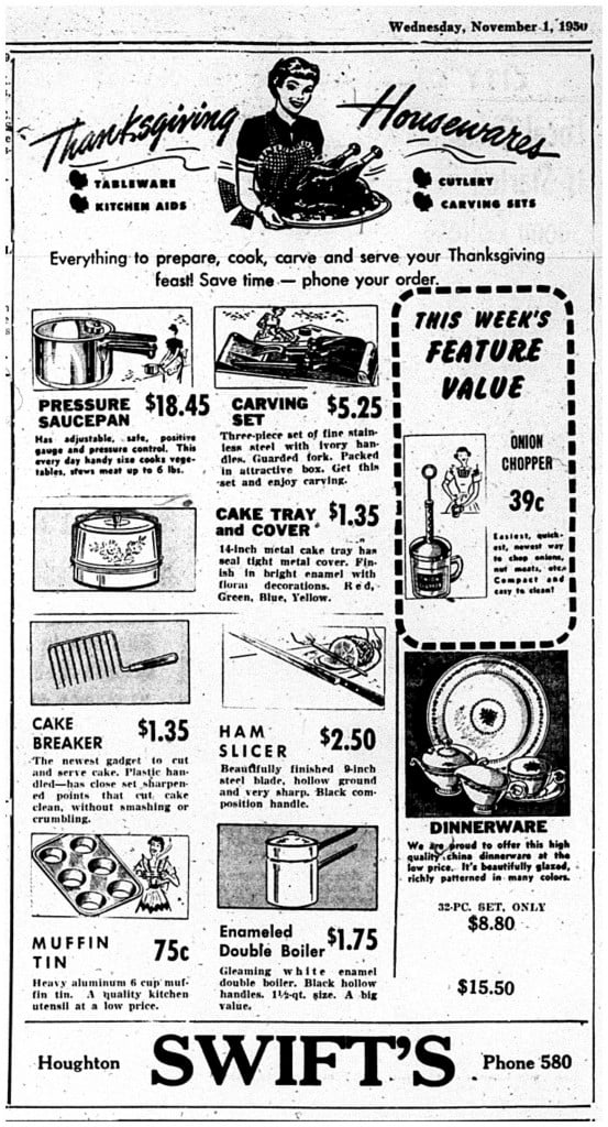 Printed in the Daily Mining Gazette, November 1, 1950, page 2