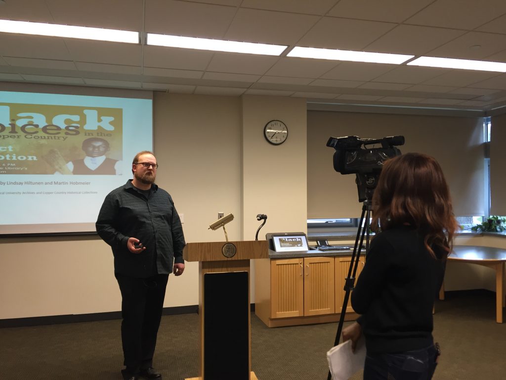 Project Researcher, Martin Hobmeier discussing the Black Voices project for TV6 news in May 2016. 