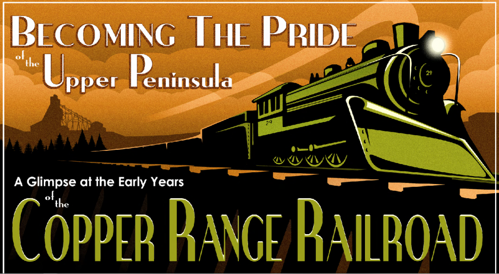 Graphic design banner of a railroad and the title of the exhibit.