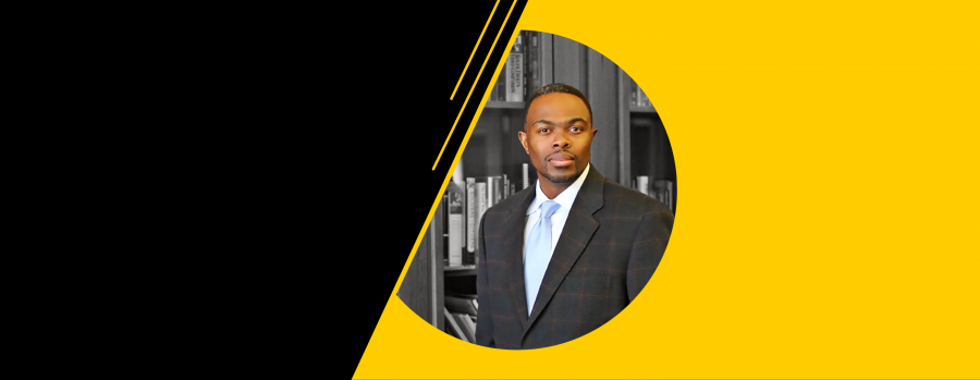 Photo of Ronald L. Jackson II on a black and yellow background.