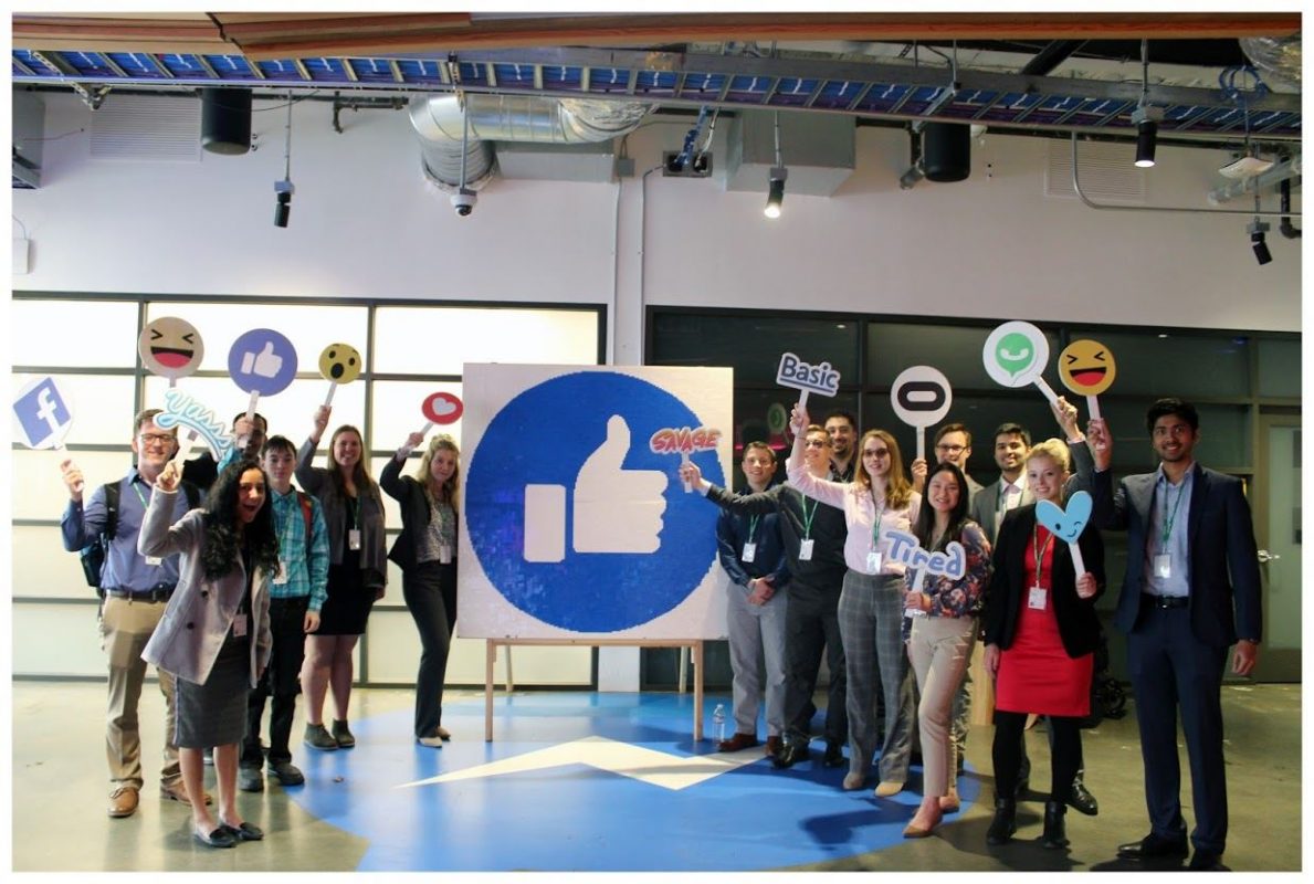 student standing in Facebook headquarters