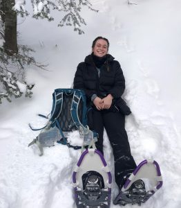 Student Taylor Johnston snowshoeing