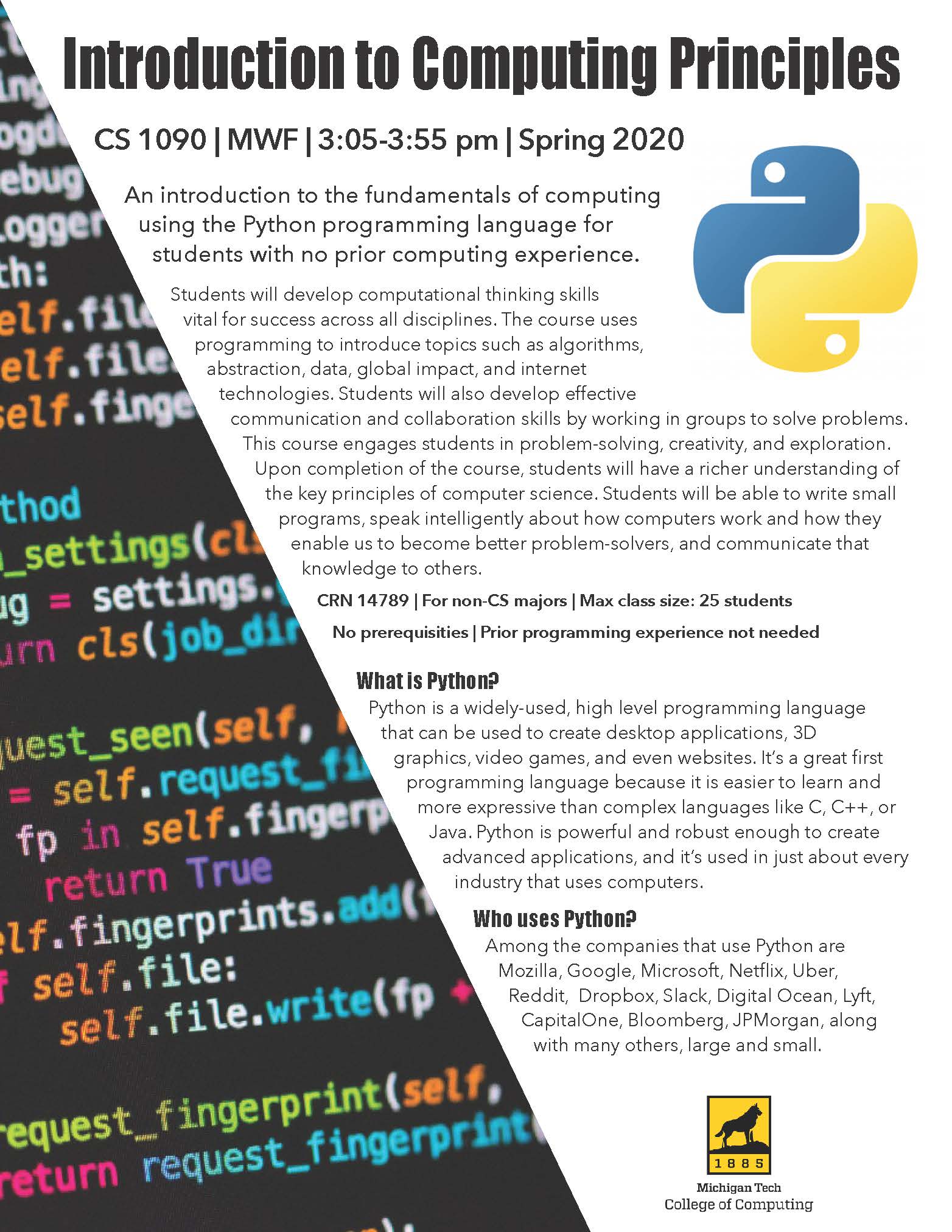 Spring 2020: CS1090 Introduction to Computing Principles | CEGE ...