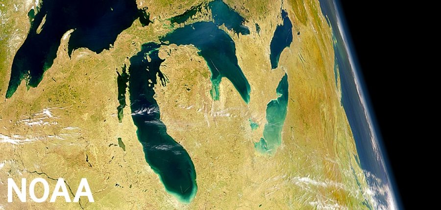 Satellite view of the Great Lakes by NOAA.