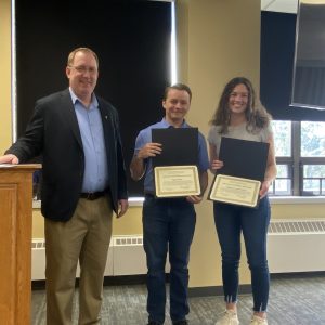 Two students receiving Senior Design Award.