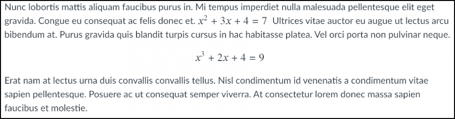 A screenshot shows how the equations given as examples display in Canvas. 