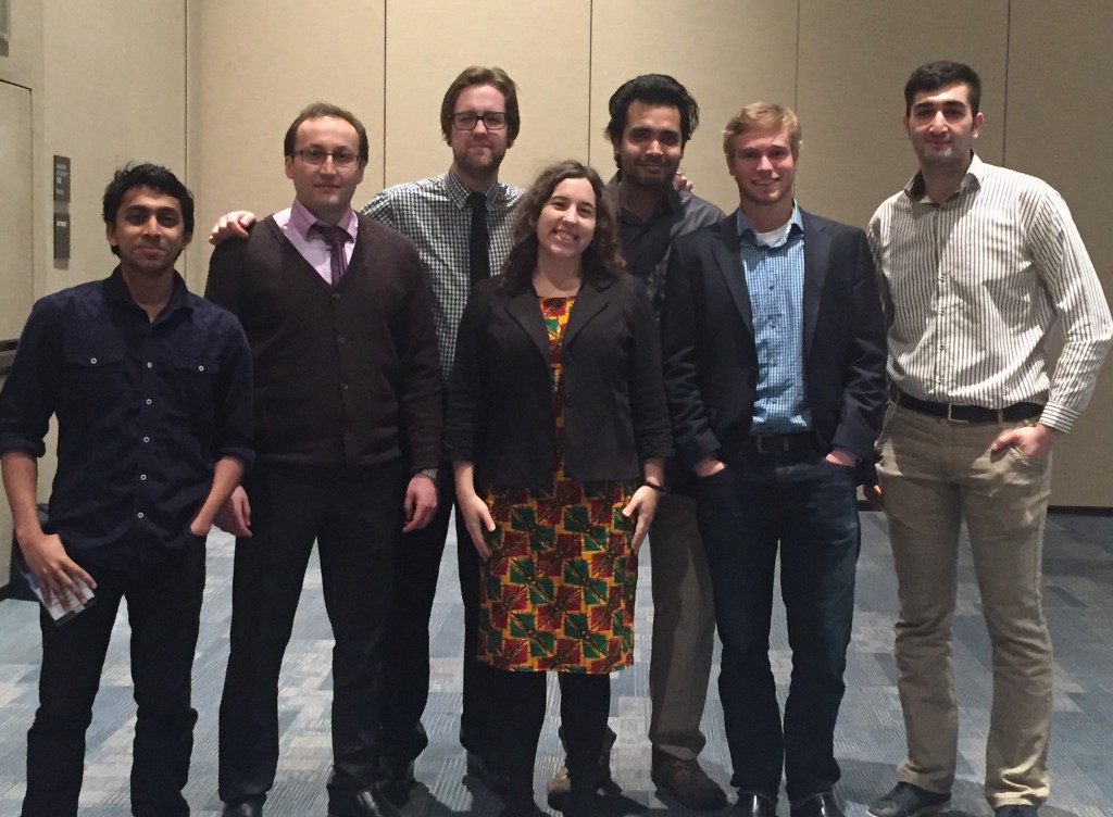 SPIE Photonics West attendees and presenters: (L-R)Abhinav Madhavachandran, Arash Hosseinzadeh, Derek Burrell (SPIE/OSA MTU chapter president, Liz Dreyer (Cloos), Anindya Majumdar, Mitch Kirby, and Nima Taherkhani