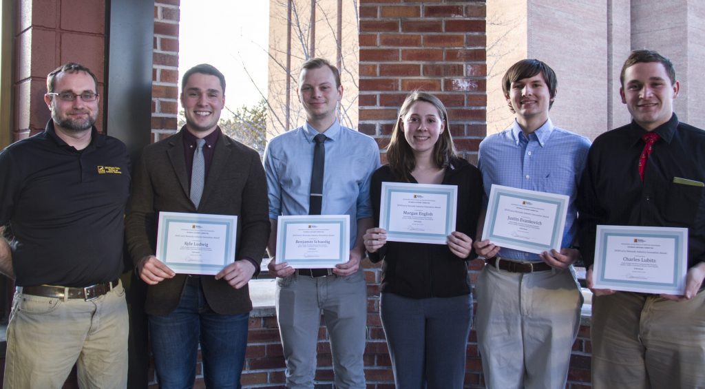 L-R: advisor Trever Hassell, Kyle Ludwig, Benjamin Schaedig, Morgan English, Justin Evankovich, Charles Lubitz 