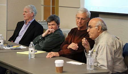 Michigan Tech hosted executives from California's Silicon Valley for a panel discussion: Dave House, Patrick Moore, Tom Porter and Kanwal Rekhi