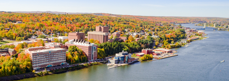 Michigan Tech campus and Portage waterway in the autumn.