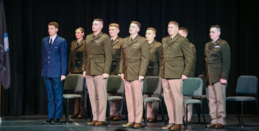 Army ROTC Fall Commissioning group on stage.