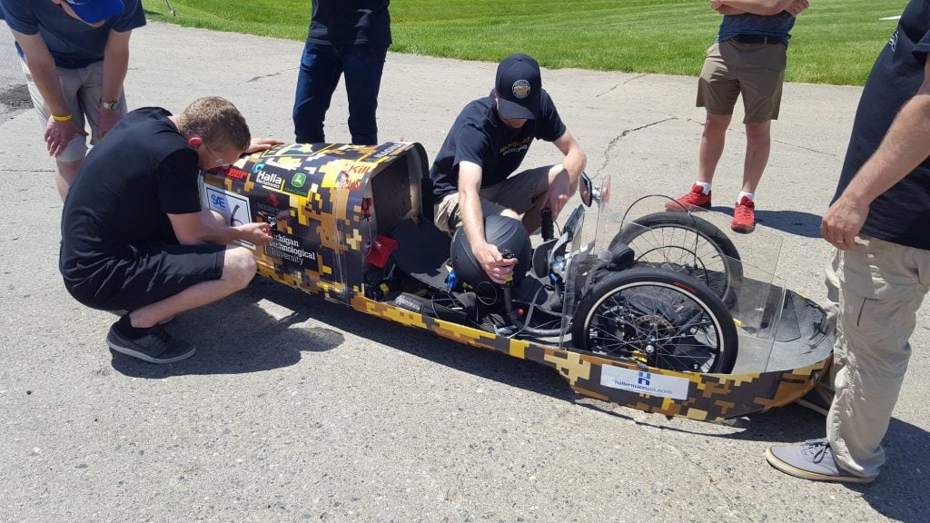 Students work on the Michigan Tech Supermileage vehicle