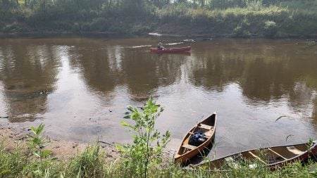 Bird population researchers in Stacy Cotey’s wildlife capstone class gathered most of their data while canoeing along the Sturgeon River.