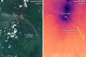 Volcan de Fuego day and night images