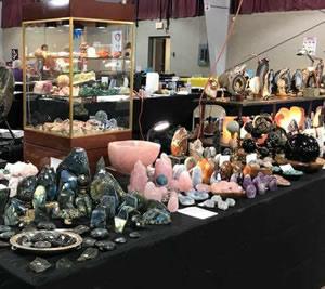 Exhibits at the rock and mineral show