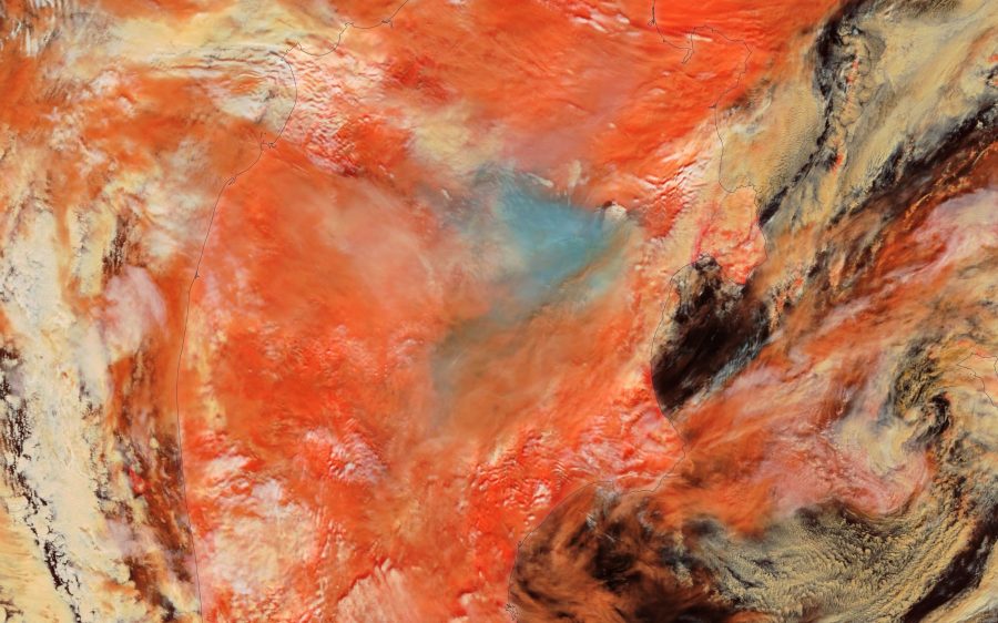 Satellite view of the peninsula with orange coloring.