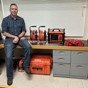Dr. Jeremy Shannon, Carl Schwenk Faculty Fellow, with the new ABEM Terrameter LS 2 system.
