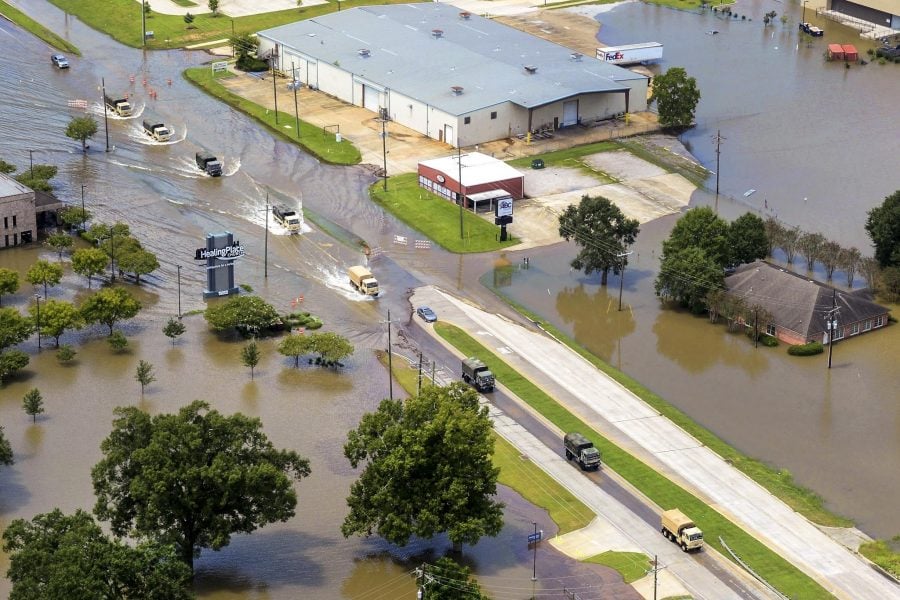 A flood with vast infrastructure damage: one of the problems civil engineers must face.