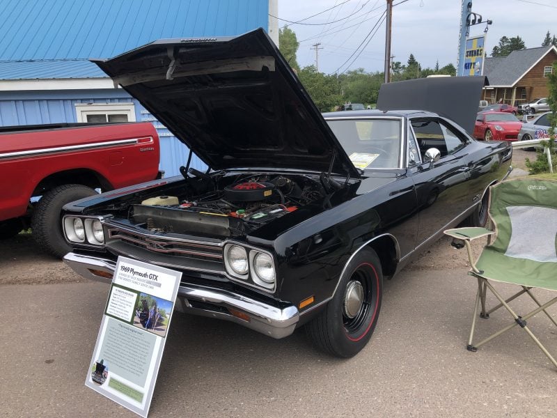 The Berkey family’s all-original 1969 Plymouth GTX on display at the 2024 End of the Road Car Show in Copper Harbor, MI