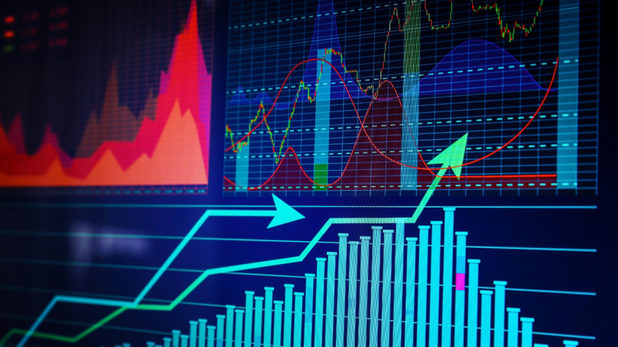 A graphic of a bar chart and a trend line.