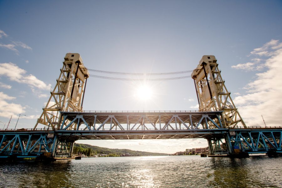 The Houghton lift bridge on a cloudy, yet sunny, day.