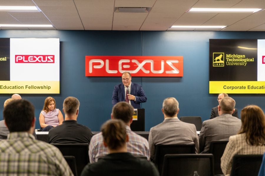 Vice President of Global Campus and Corporate Partnerships, David Lawrence, opens the Plexus Fellowship Agreement signing ceremony.