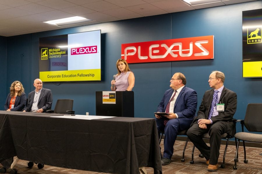 Plexus's Chief Human Resources Officer, Lori Ney, speaks at the Plexus Fellowship Agreement signing ceremony.
