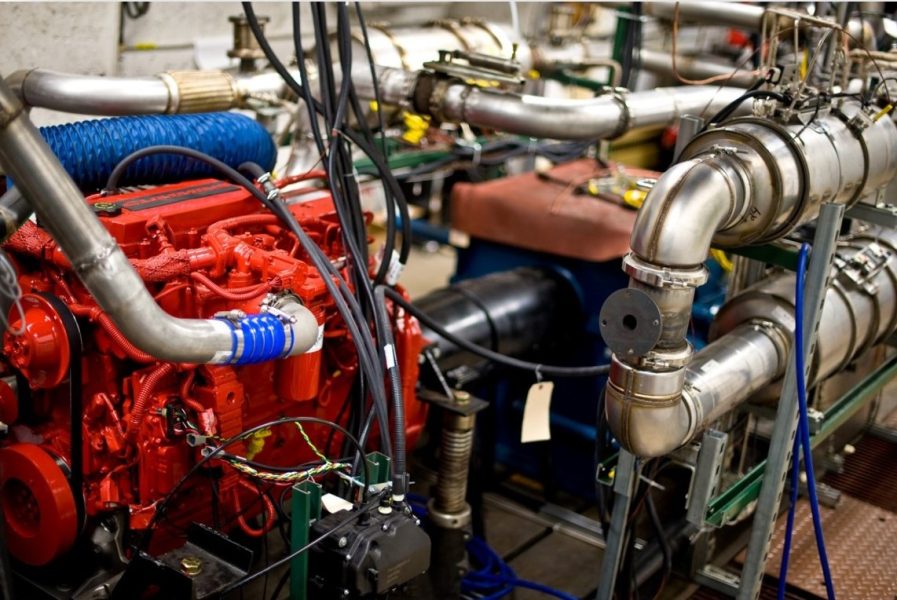 Close up of a giant internal combustion engine