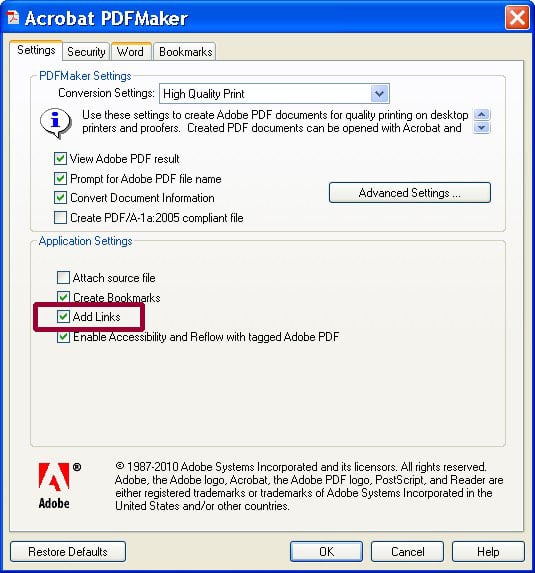 hyperlink table of contents word 2010