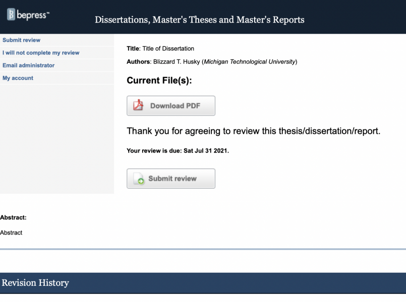 Screenshot of the landing page for a submission on Digital Commons.