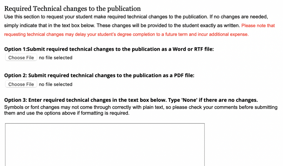 Screenshot of the section to provide technical comments to your student.