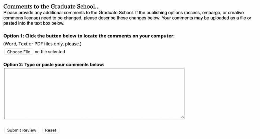 Screenshot of the comments to Graduate School section of the review.