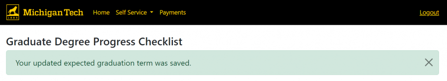 A screenshot showing the confirmation message that appears after your expected graduation term has been updated.