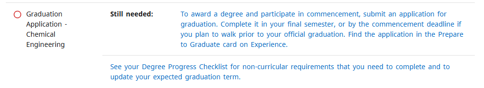 a screenshot of a degree audit showing the "graduation application" section.