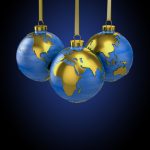 Earth globes as Christmas ornaments