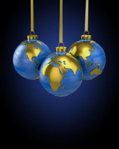 Earth globes as Christmas ornaments