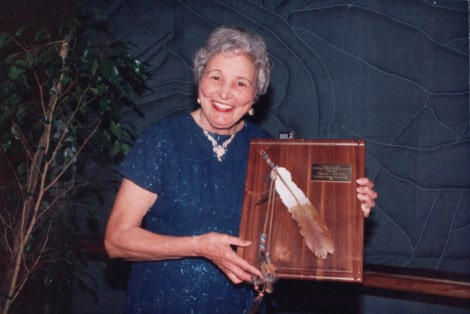 Ross in 1986 with a plaque for the Council of Energy Resources Tribes’ Mary G. Ross Special Achievement Award.