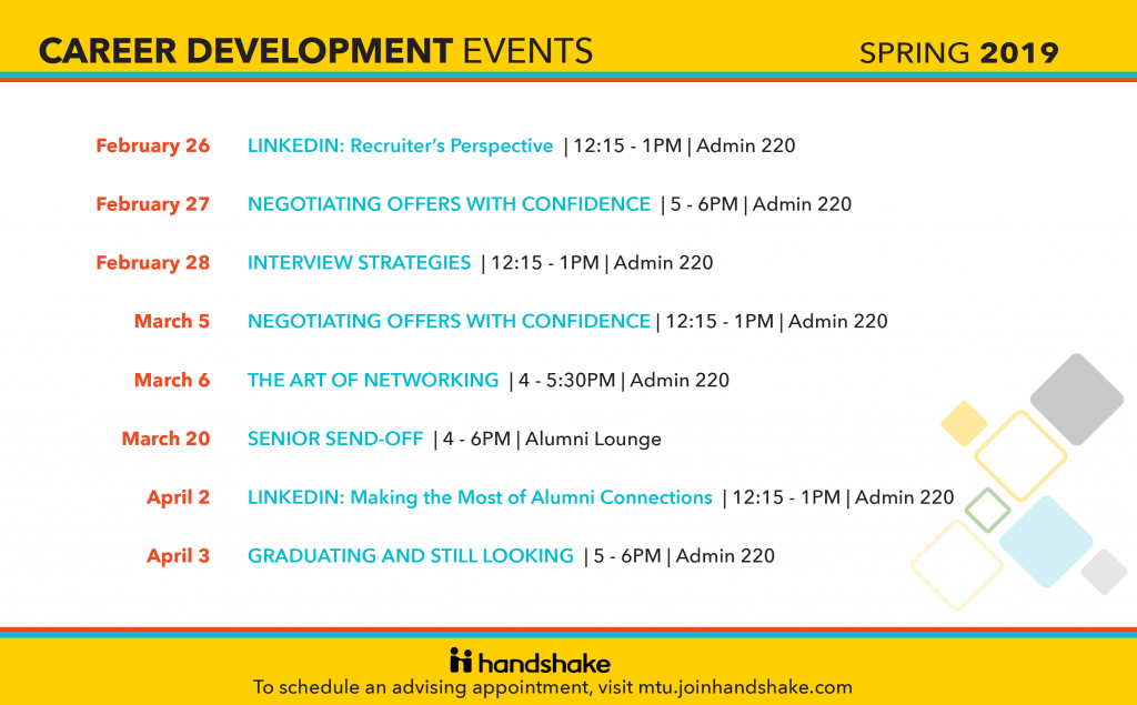 Career Development Spring Events MMET—Undergraduate Advising