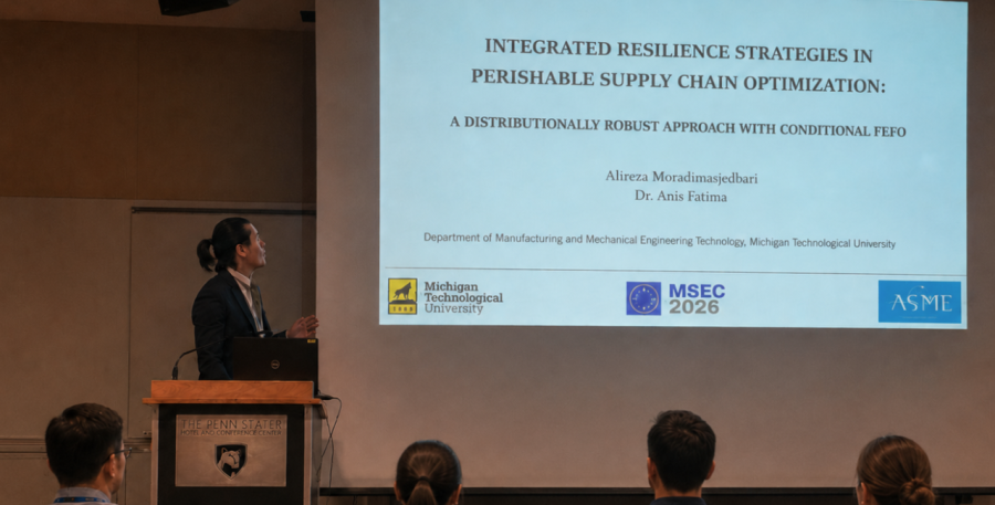 MMET PhD student Alireza Moradimasjedbari presents his research on resilient and sustainable perishable supply chains at MSEC 2026.